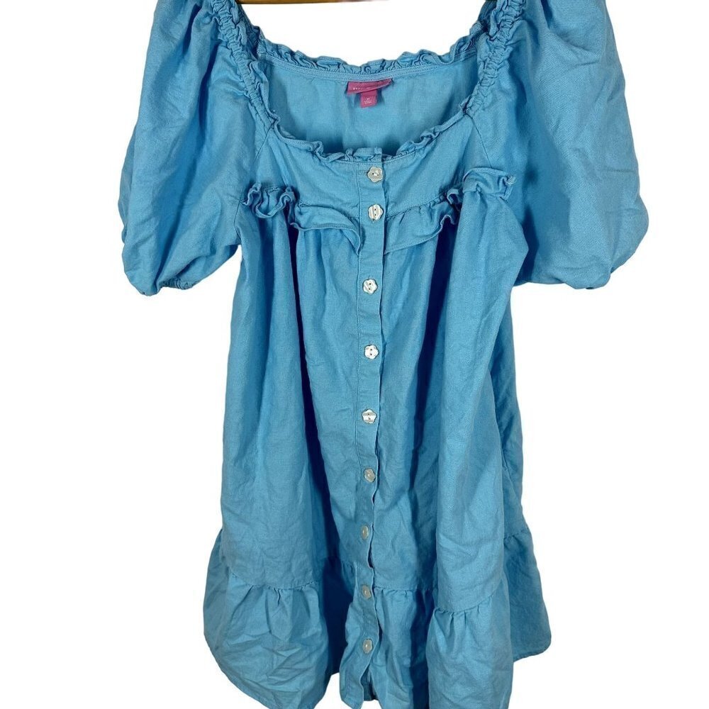 * Stoney Clover Lane x Target Blue Ruffle Puff Sleeve Button Front Dress Size M - Picture 2 of 11